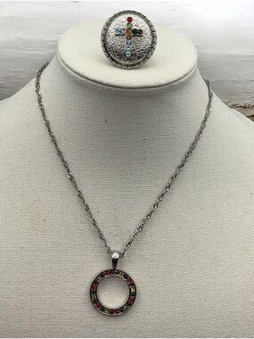 Multicolor Rhinestones Circle Pendant Necklace Bundle- Women Jewelry